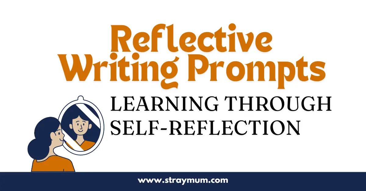 Reflective Writing Prompts with a drawing of a lady looking in a mirror