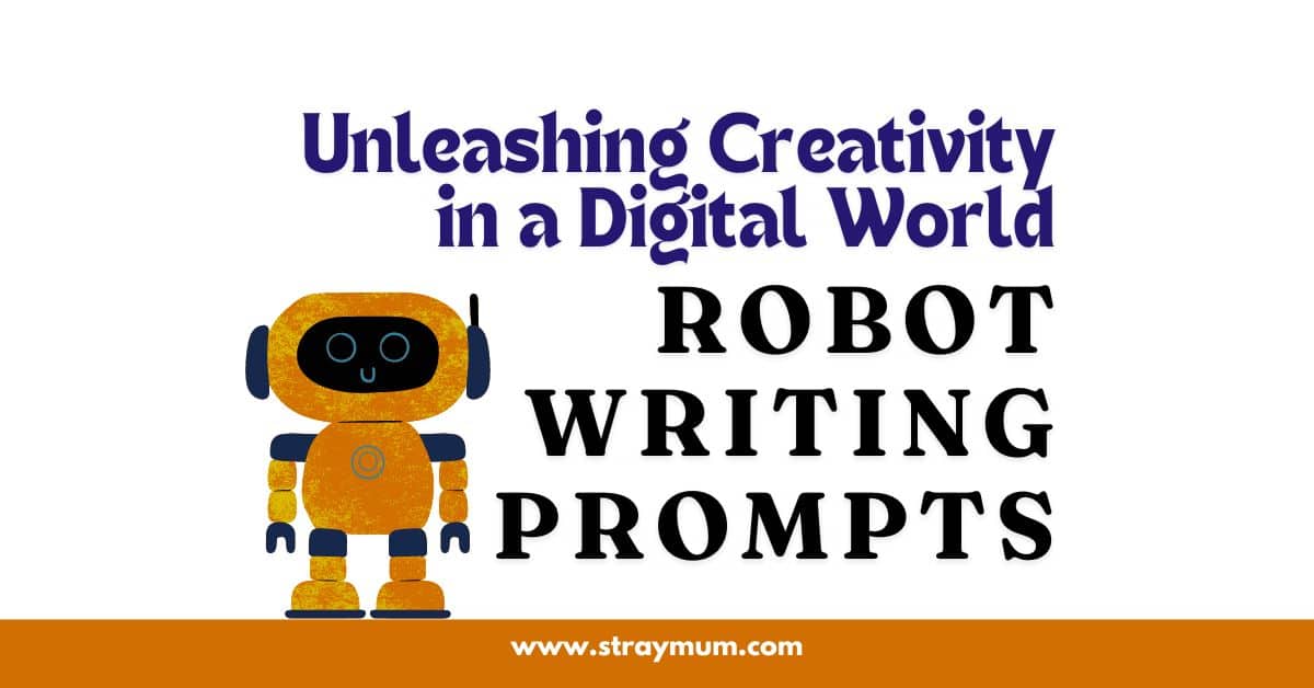 Robot writing prompts with a drawing of a robot