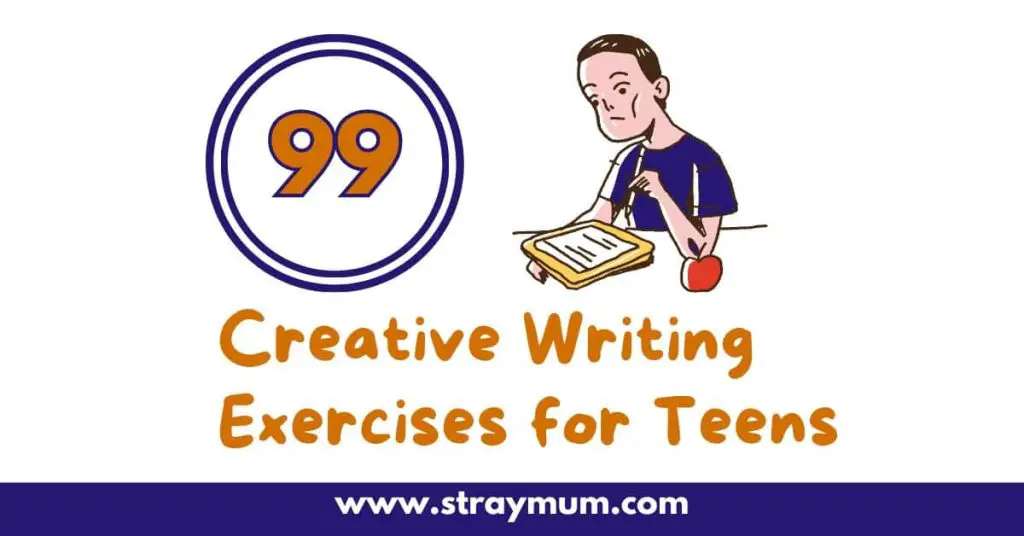 creative writing exercises for teens with a drawing of a teen boy writing