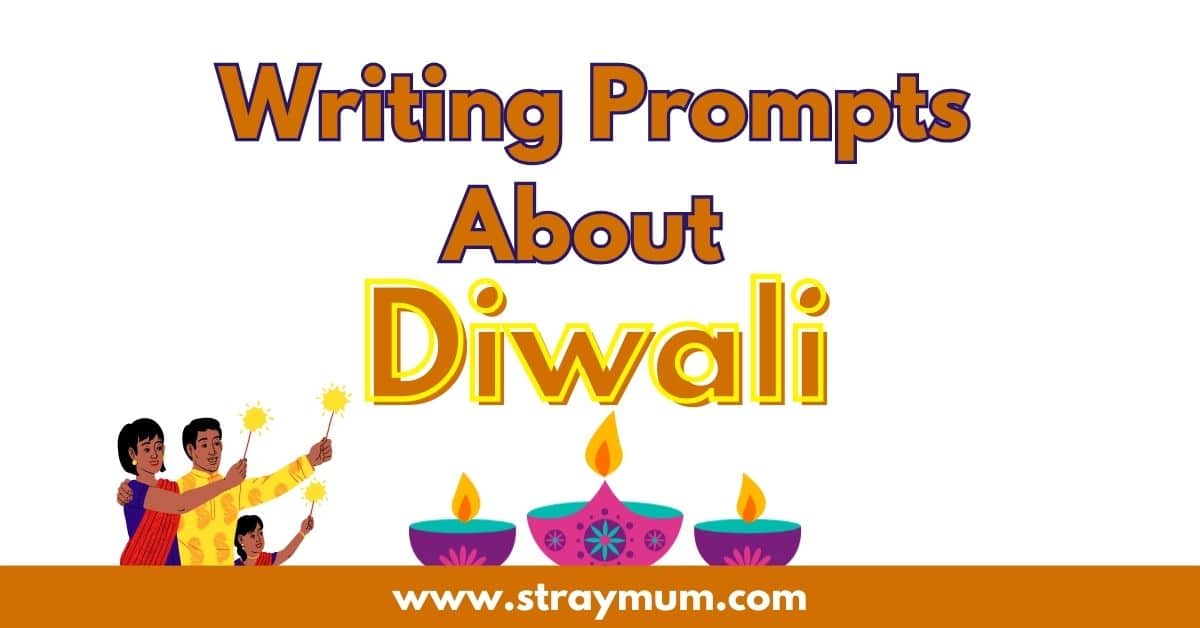 Writing Prompts About Diwali with a family holding lights and three lit candles