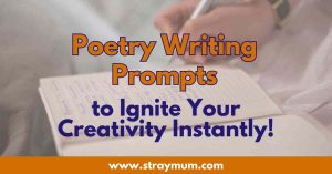 Poetry Writing Prompts with a photo of a hand writing in a book